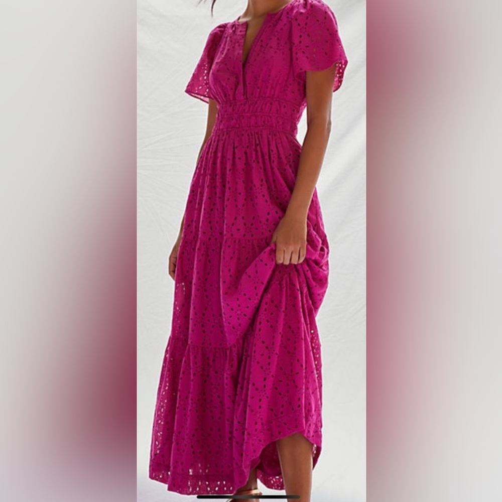 Anthropologie The Somerset Maeve eyelet maxi dress in large petite, bright pink